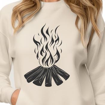 A simple illustration of a campfire in a natural outdoor setting.
