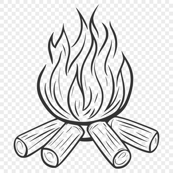 Illustrative image of a camp fire with flames burning, suitable for vector art projects.