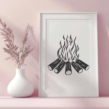 A digital illustration of a camp fire with flickering flames and warm glow, suitable for outdoor and camping themes.