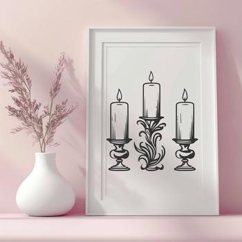 A detailed illustration of a witch's craft studio featuring various occult symbols and mystical elements.