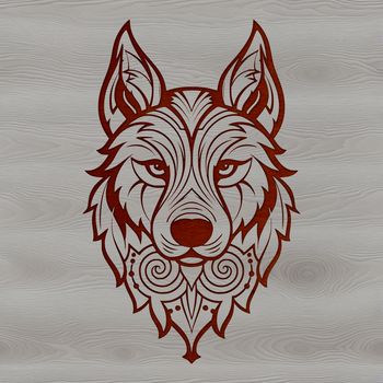 An illustration of a Husky's head with ornate details.
