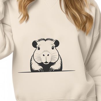 A detailed digital illustration of a capybara's face, peeking out from behind a branch.