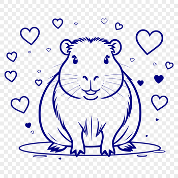 A digital illustration of a capybara, a large rodent native to South America, featuring heart-shaped accents.