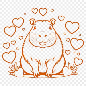 A digital illustration of a capybara featuring heart symbols.