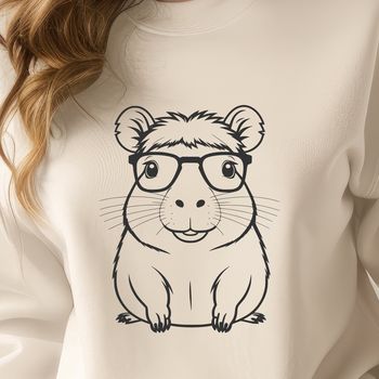 A rodent wearing glasses in a cartoon style.
