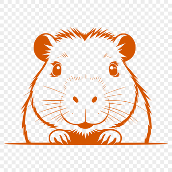 A detailed illustration of a capybara, a large rodent native to South America, peeking out from behind a plant.