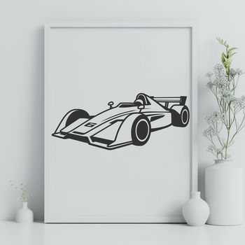 A sleek racing car designed with precision vector lines, ideal for cutting or laser engraving projects.