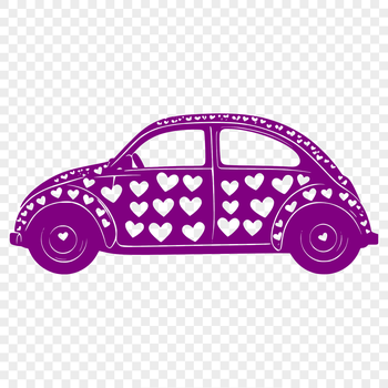 A simple illustration of a car with love hearts decorating the body.