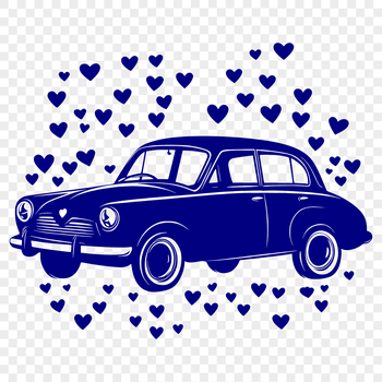A simple car design with hearts incorporated into the vehicle's shape, suitable for various digital projects.