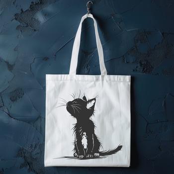 A full-body illustration of a cute sitting cat with whiskers and fur texture.