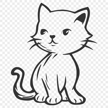 A full-body illustration of a playful sitting cat with rounded features.