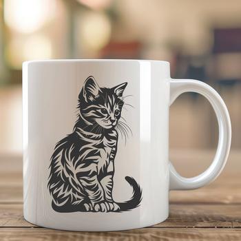 A small feline sitting on its haunches, depicted in a simple yet detailed vector design.