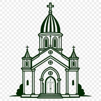 A detailed illustration of a traditional Catholic church architecture with ornate details.