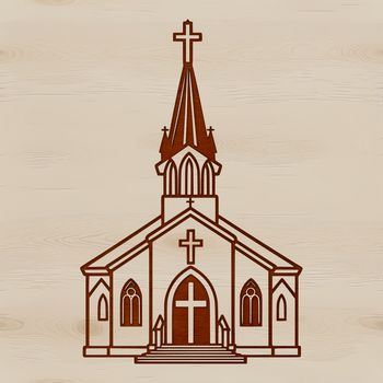 A detailed illustration of a traditional Catholic church with ornate details.
