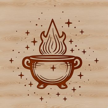 A depiction of a witch's cauldron surrounded by mystical symbols, evoking the magic of witchcraft.