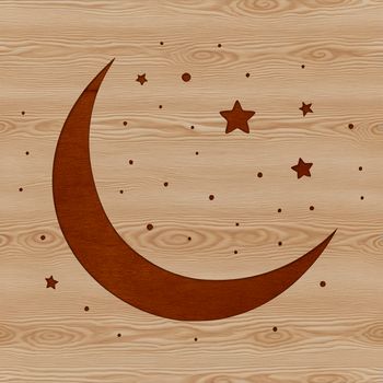 An abstract depiction of the moon's phases and surface features in a stylized design.