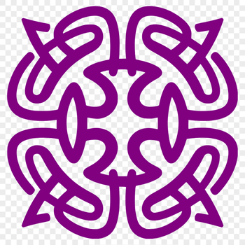 A stylized Celtic design featuring intricate ornate patterns and shapes.