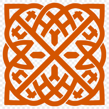 A stylized illustration of a Celtic design featuring intricate patterns and shapes.