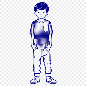 A digital illustration of a young boy in a neutral setting.