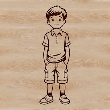 A simple illustration of a young boy in outline form.