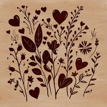 A stylized illustration of a wild flower with love hearts integrated into the design.