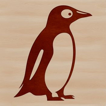 A simple illustration of a penguin standing on the shore.