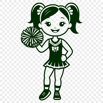 A young female cheerleader in a uniform, posing with a confident expression.
