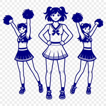 A young female cheerleader in motion, performing a jump with outstretched arms.