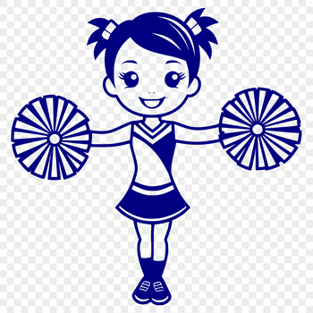 A young female cheerleader in motion, jumping up with her arms raised in the air.