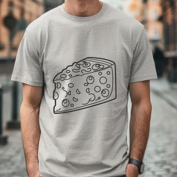 A stylized illustration of a wedge-shaped cheese with intricate details.