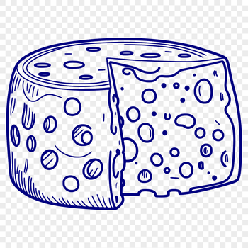 A digital illustration of a wedge-shaped block of cheese in vector format.