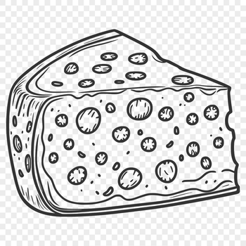 A detailed illustration of a wedge-shaped cheese with texture and shading.