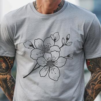 Illustrated cherry blossom flower with delicate petals and stem.