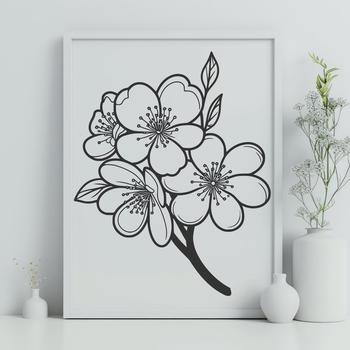 Vector graphic representation of a single blooming sakura plant.