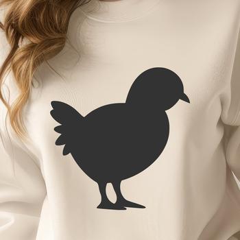 A simple outline illustration of a farm animal, a full-body chicken silhouette.