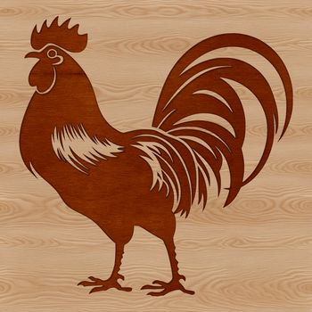 Colorful illustration of a farm animal, a cockerel with vibrant plumage.