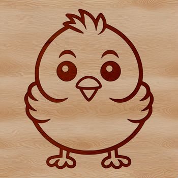 A simple line drawing illustration of a cute chicken standing on a farm.