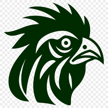A realistic illustration of a chicken's head with detailed features.
