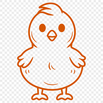 A simple line drawing of a full-body chicken with cute features, suitable for commercial or personal use.