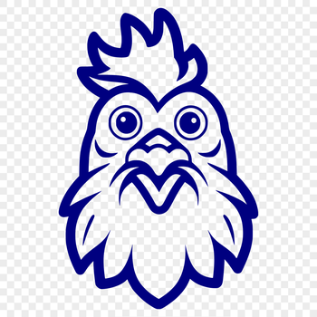 A simple line drawing of a chicken's head.