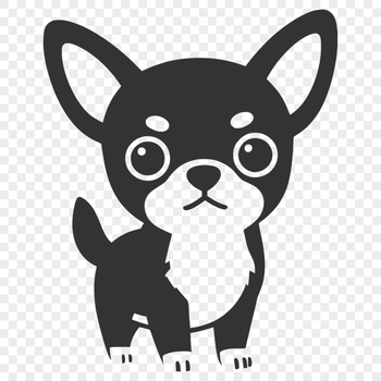 A digital illustration of a small Chihuahua dog breed in a simple silhouette.