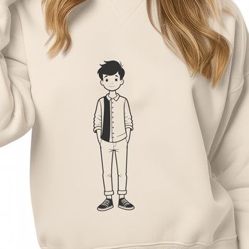Illustration of a young boy in a simple design style.