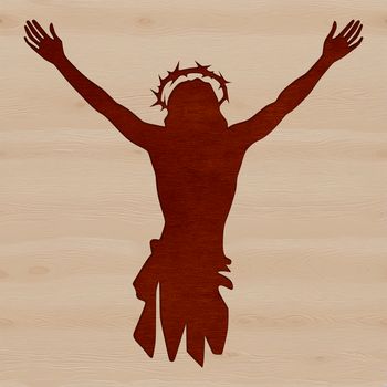 A silhouette image of Jesus in a crucifix pose.