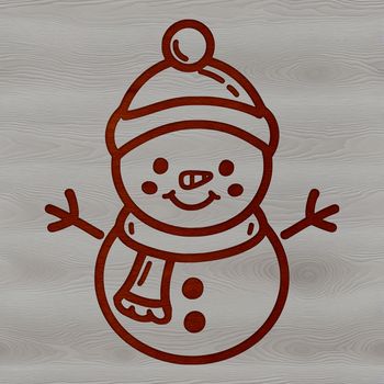 A vector illustration of a snowman standing in the snow during winter.