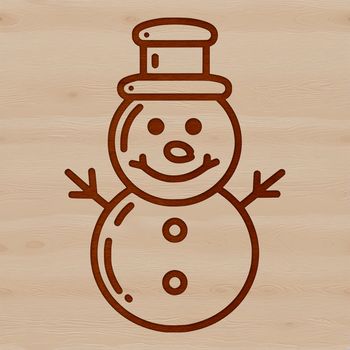 A simple line drawing of a snowman in winter attire, suitable for Christmas decorations.