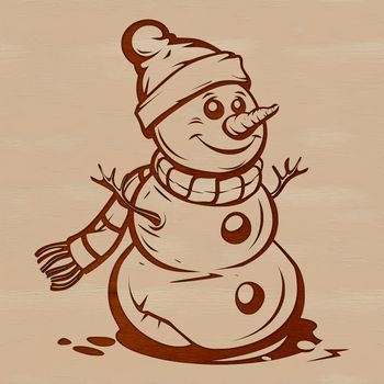 A simple winter character made of stacked snow blocks, suitable for Christmas decorations.