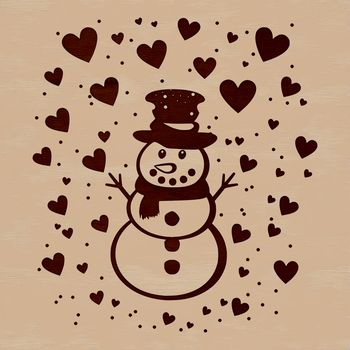 A winter-themed snowman made up of love hearts, created as a vector design.