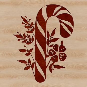 A colorful candy cane design made up of striped and swirled elements, suitable for Christmas decorations.