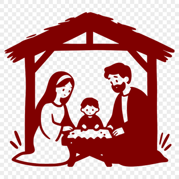 A traditional illustration of the Holy Family in a manger scene, suitable for Christmas decorations or holiday projects.