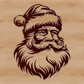 A illustration of Santa Claus with his head turned to the side.